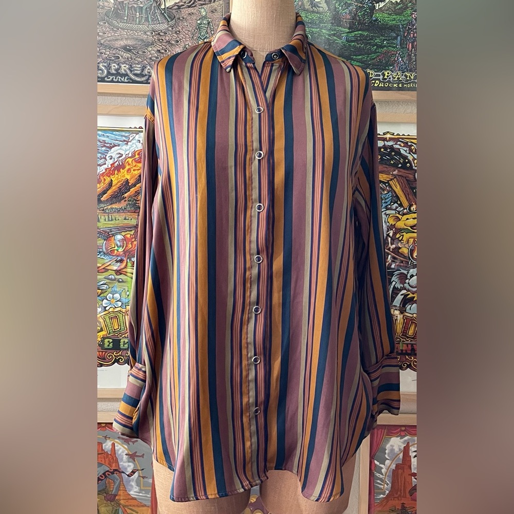 Free people satin stripe blouse size small